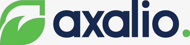 A corporate logo design featuring a modern combination of green and navy blue colors. The logo consists of a stylized green leaf or growth symbol on the left