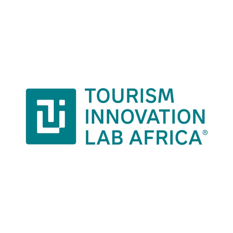 A professional corporate logo for Tourism Innovation Lab Africa featuring a modern, minimalist design in teal color. The logo combines a geometric square icon