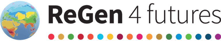 This is a logo and branding header for "ReGen 4 futures," featuring a globe illustration on the left side showing a colorful world map with different regions
