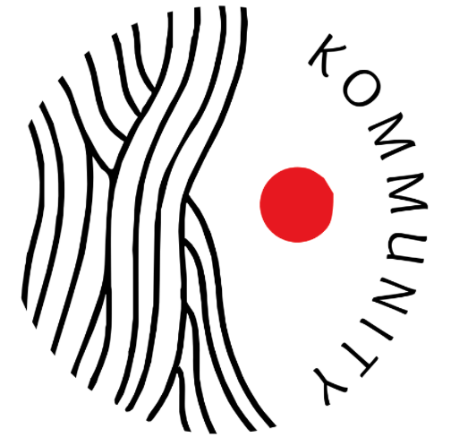 A minimalist logo design featuring flowing, organic black lines resembling tree branches, wood grain, or natural fibers arranged in a vertical pattern on the