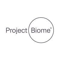 A minimalist logo design featuring the text "Project Biome" with a geometric circle element. The composition combines typography with a simple circular shape,