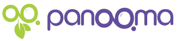 The image displays the Panooma brand logo and wordmark. It features a modern, contemporary design combining a stylized green and lime-colored icon on the left