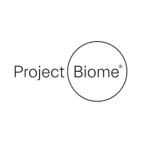 A minimalist logo design featuring the text "Project Biome" with a geometric circle element. The design combines typography with a simple circular shape,