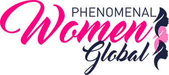 This image represents a modern, empowering brand logo for "Phenomenal Women Global," which celebrates and promotes women's achievement and global sisterhood.