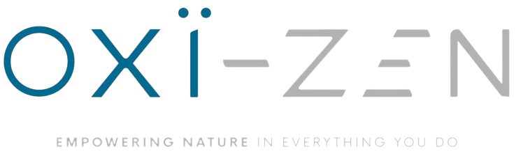The image displays the OXI-ZEN brand logo and tagline, representing a company focused on natural and sustainable solutions. The design features a modern,
