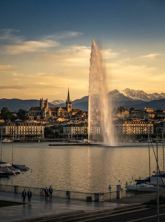 Geneva skyline with the Jet d'Eau fountain