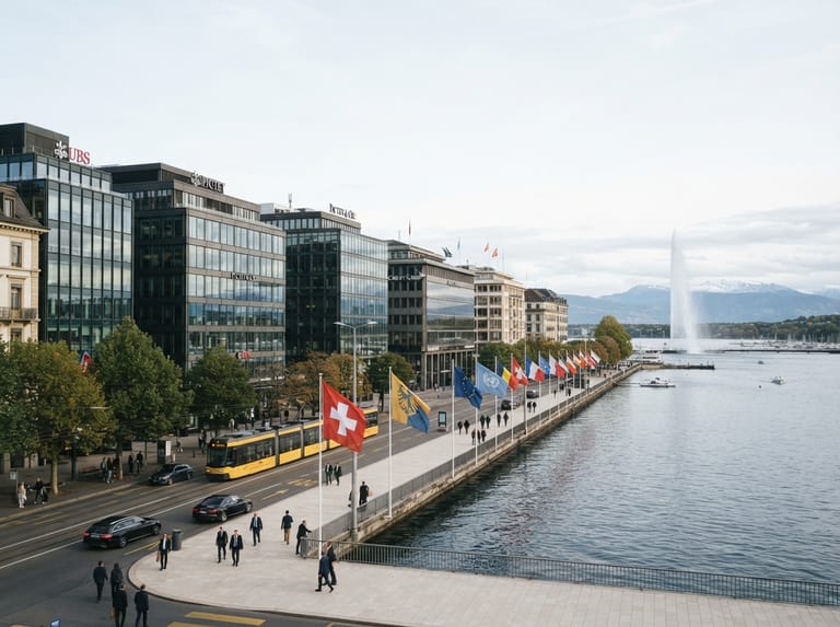 Geneva financial district near the lake