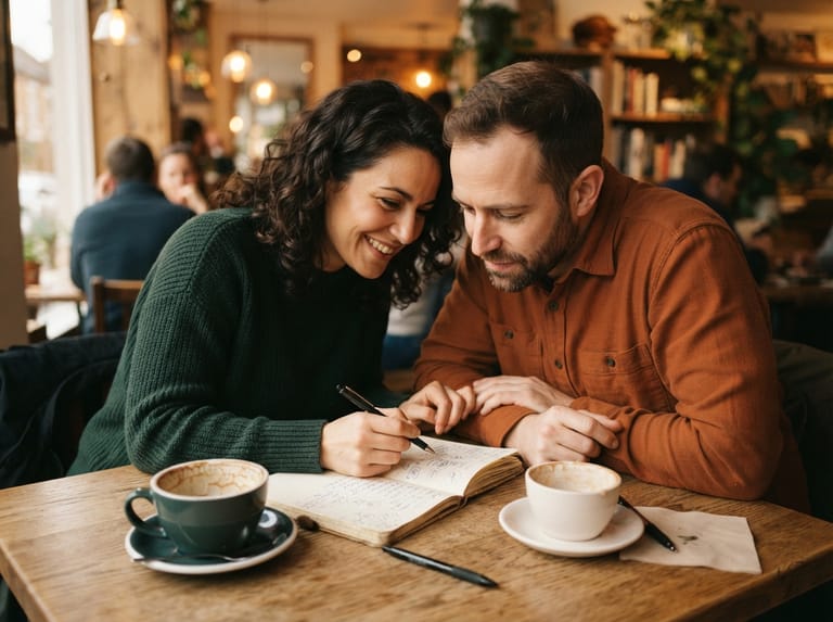 Two people in a working conversation over a table