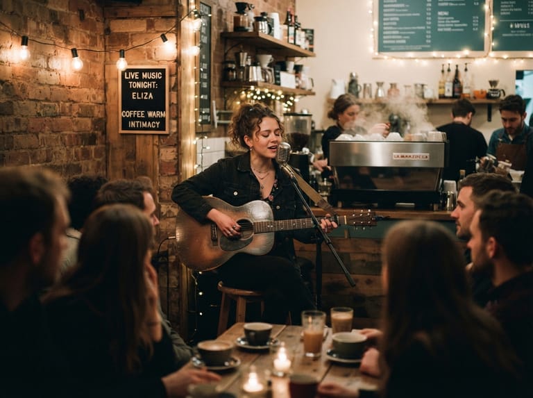 Lotte Lee performing at a small coffee bar
