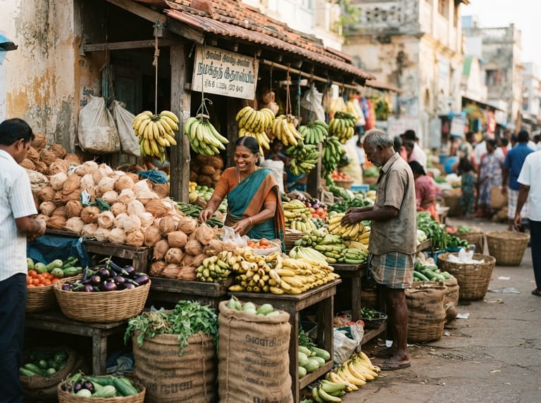 Farmer market stall with fresh local produce