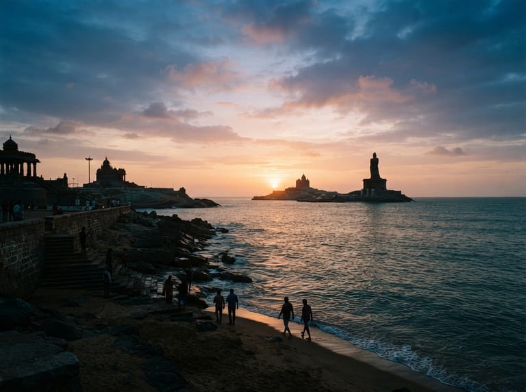 Sunrise over the Kanyakumari coastline