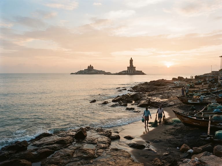 Kanniyakumari coastline where the guide's research is grounded