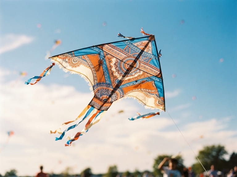 Close-up of a creatively designed kite in flight